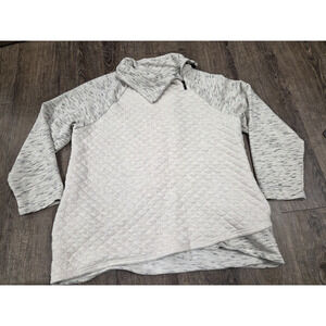 Chicos Quarter Zip Quilted Pullover Sweater Size 2 - Large Beige Marled Knit